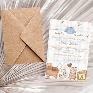 Boy Baby Shower Invite, Clothesline Baby Shower Invite, Baby Shower Invite, A Sweet Boy Invite, Canva Editable Template, Printable Invite