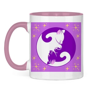 Two-tone cat yin-yang purple ceramic coffee mug