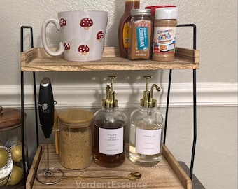 Rustic 2-Tier Wood Countertop Shelf: Coffee Bar & Bathroom Organizer