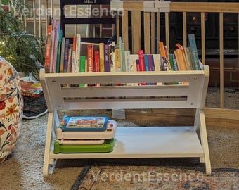 Wooden Bookshelf with Caddy | Book Storage Rack | Kids Bookshelf | Montessori Bookcase | Modern Wood Shelf | Book Holder | Book Rack