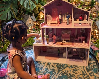 Wooden Dollhouse With 24 Pcs Furniture | Large Dollhouse | Barbie Dollhouse | Handmade Dollhouse | Modern Dollhouse | Gift For Kids