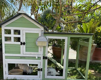 2-Story Wooden Rabbit House: Indoor/Outdoor Bunny Castle