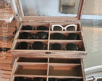 Wood Sunglasses Organizer Display Case: 12-Compartment Eyewear Storage
