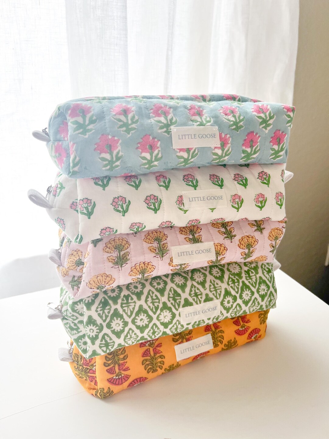 Beige - Handmade Quilted Cotton Pencil Pouch 15