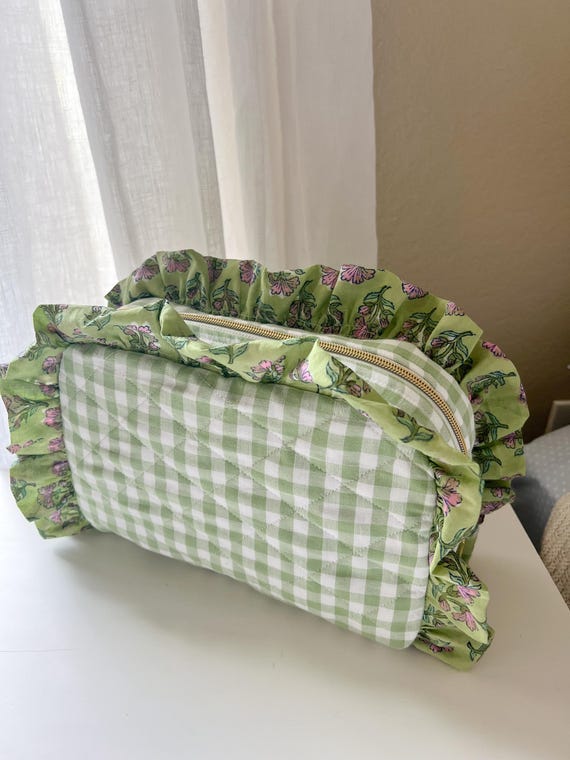 Ruffle Pouch: Quilted Cosmetic Bag - Custom Fabric