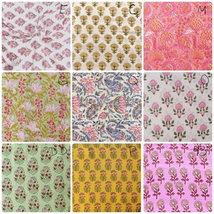 nine different fabric patterns, each with unique designs and colors. The patterns include floral designs, paisley motifs, and abstract patterns. The images are arranged in a grid format, showcasing a variety of fabric textures and patterns.