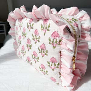 Ruffle Pouch: Quilted Cosmetic Bag - Custom Fabric