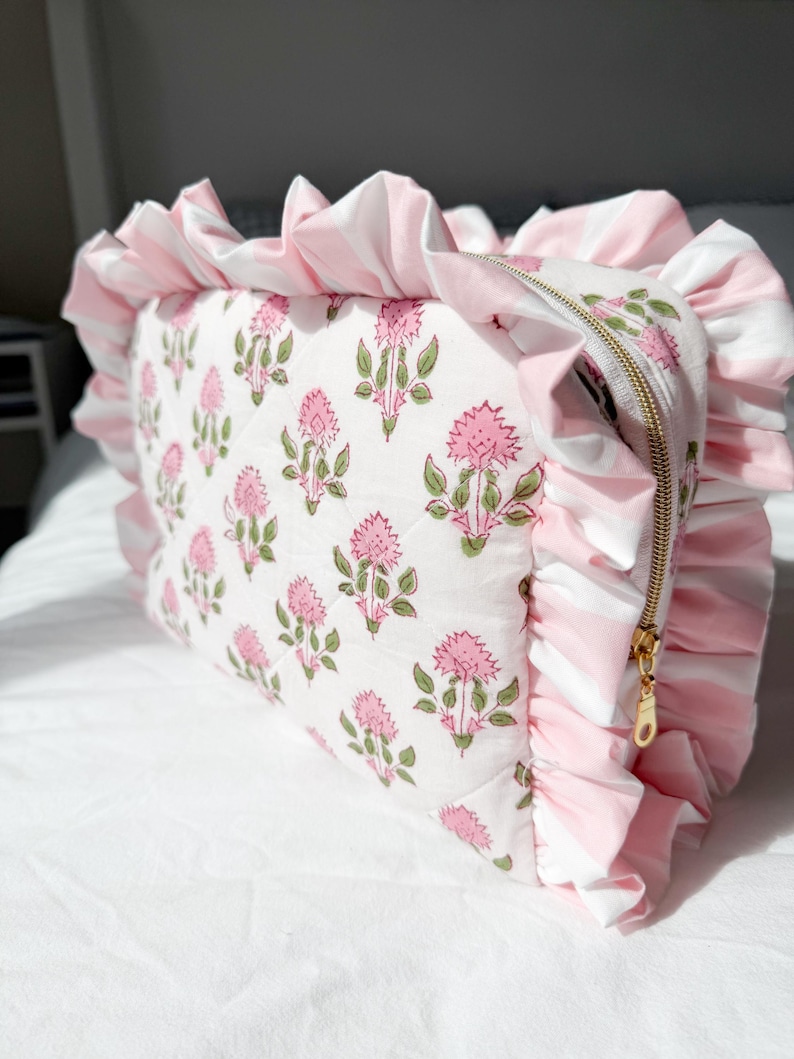 Ruffle Pouch: Quilted Cosmetic Bag - Custom Fabric image 1