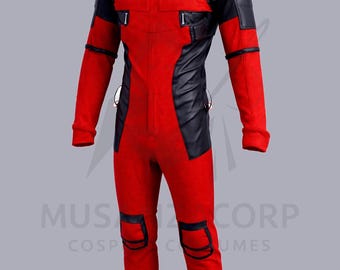 Deadpool Inspired Red Black Mercenary Bodysuit Cosplay Costume (Custom Size)