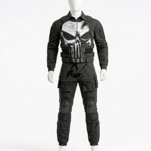 Punisher-inspirerad taktisk kanvasväst och kostym cosplay-kostym, militär utrustning med nödställd dödskalle