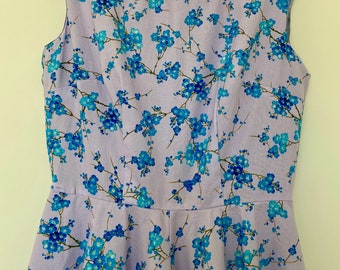 Floral Purple and Blue Handmade Cotton dress with Satin Lining in a Size medium