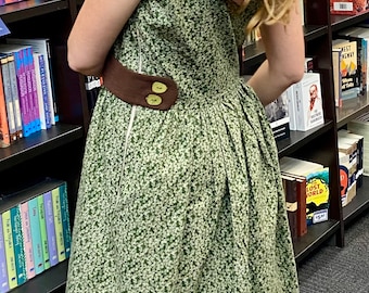 Handmade Floral Cotton Dress: Medium, Cottagecore Librarian Style