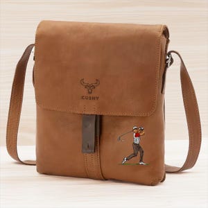 Sac à bandoulière en cuir personnalisé - Logo joueur de golf en relief | Cadeau personnalisé pour amateur de sport