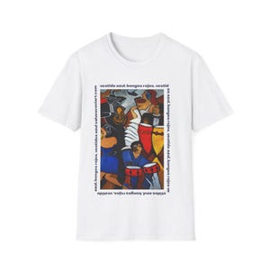 Salsa Dancer Painting T-Shirt, Unisex Tee, Latin Dance Lover Gift, Vestido Azul, Bongos Rohos, Salsa Music Shirt