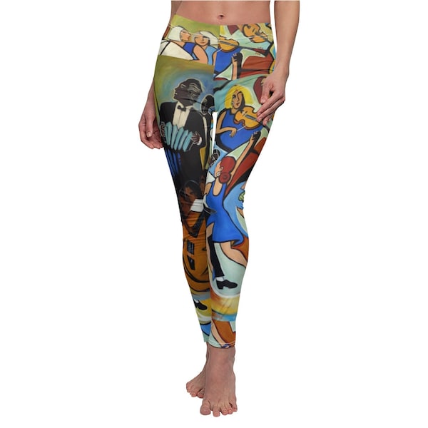 Women's Casual Leggings "Cobalt Blue Tango" from my cubist painting of tango dancers in shades of blue