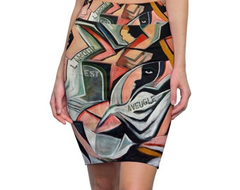 Women's Pencil Skirt "L'amour est Aveugle"from a cubist painting about women