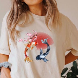Japanese Koi Fish PNG Digital Art, Sakura Blossom PNG for Sublimation, Koi Lover Gift PNG, Japanese Print Shirt Design Clipart