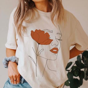 花を持つ女性の顔 PNG、女性的な花の線画、パンクな美的女の子のクリップアート、エレガントな女性の肖像画 PNG、ボヘミアンの花のイラスト