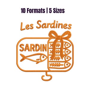 Les Sardines Fishes Embroidery Design | Coastal Machine Embroidery | 5 Sizes | Instant Download | Golden Stitched