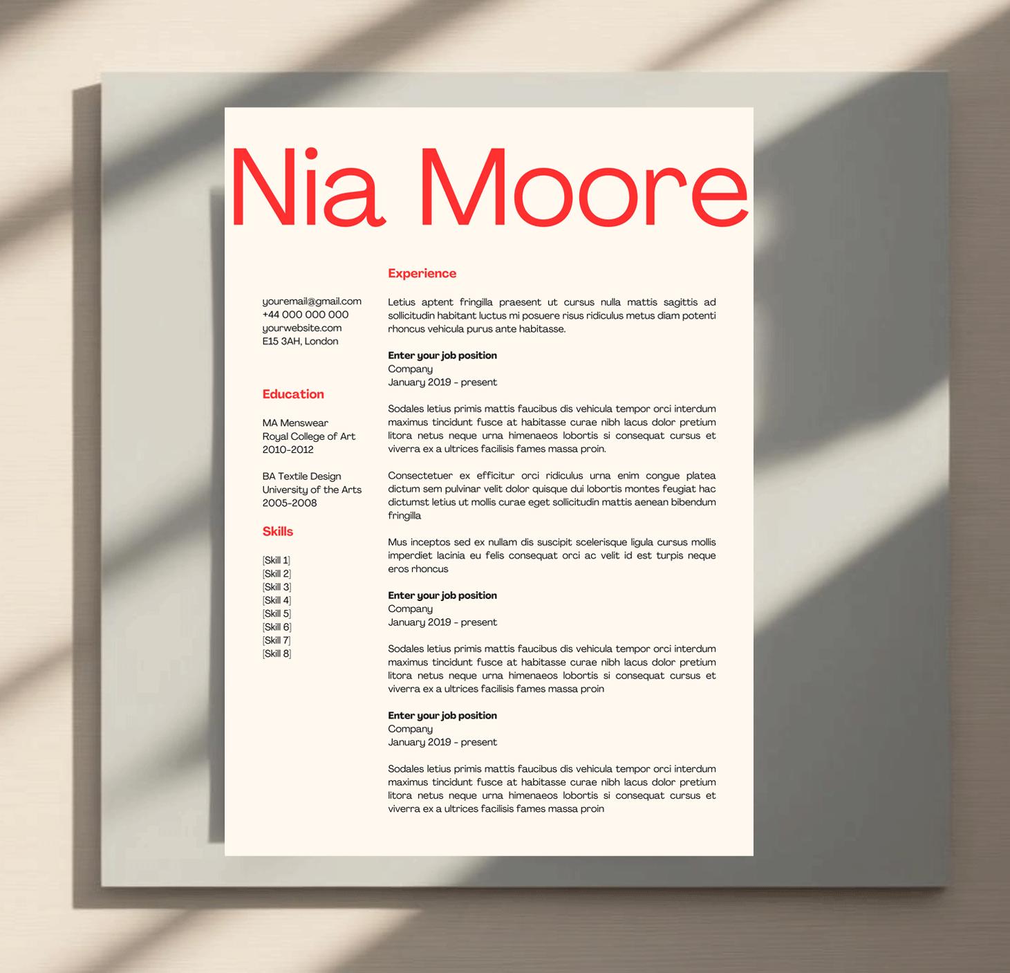 CV Resume Cover Letter Creative Minimalist Clean Simple Design Red - Canva Template