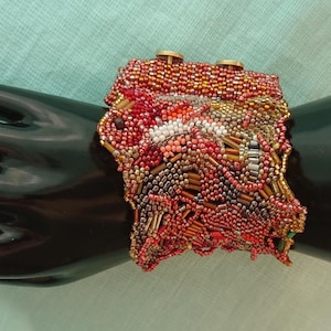 88. Beaded bracelet/cuff "Indian Summer" freeform peyote stitch unique piece, wide seed bead bracelet, jewelry cuff made of colorful beads