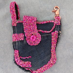 Gürtel-Jeans-Wende-Tasche hell-dunkel, bestickt, Jeans-Schmuck-Tasche, Handtaschen-Ersatz, Ausweistasche, Partytasche, Leckerli-Beutel, pink
