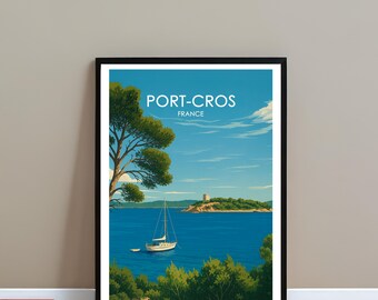Port-Cros poster, Hyères travel poster, interior decoration, French Riviera poster, France travel print