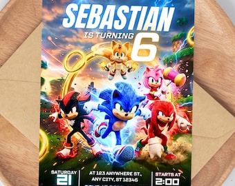 Plantilla editable de invitación de cumpleaños de Sonic the Hedgehog (descarga digital), invitación imprimible para fiesta infantil de Sonic