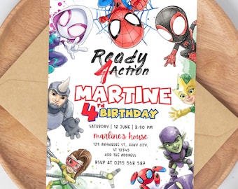 Ready 4 Action invitation | Spiderman Birthday Invitation | Spidey and his amazing friends Party invite (Digital Download) IKP01