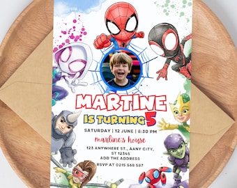 Spidey And His Amazing Friends Birthday Invitation with Picture | Spidey Birthday Party Invite, Spidey And Enemies Birthday Invitation IKP02