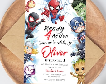 Ready 4 Action invitation | Superhero Birthday Invitation | Printable Avengers Party (Digital Download) IKP01