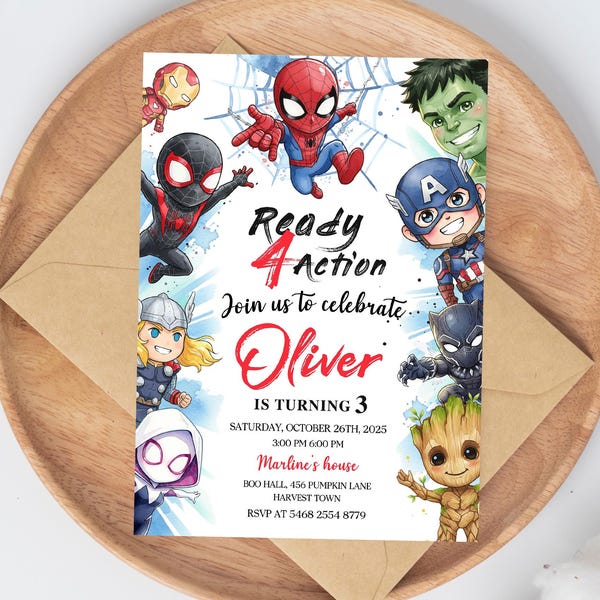 Ready 4 Action invitation | Superhero Birthday Invitation | Printable Avengers Party (Digital Download) IKP01