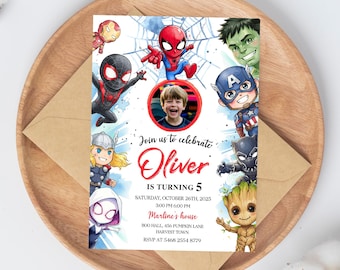 Super Hero Adventures Birthday Invitation with Picture, Printable Avengers Party Invite, Kids Superhero Template, Digital Download IKP01
