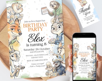 Zootopia 2 Geburtstagseinladung bearbeitbare Vorlage, Zootopia digitale Einladung, Zootopia Einladungskarte sofortiger Download