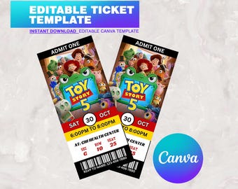 Editable Toy Story 5 Birthday Invitation Movie Ticket, Any Age Party Invite, Canva Template, Digital Download