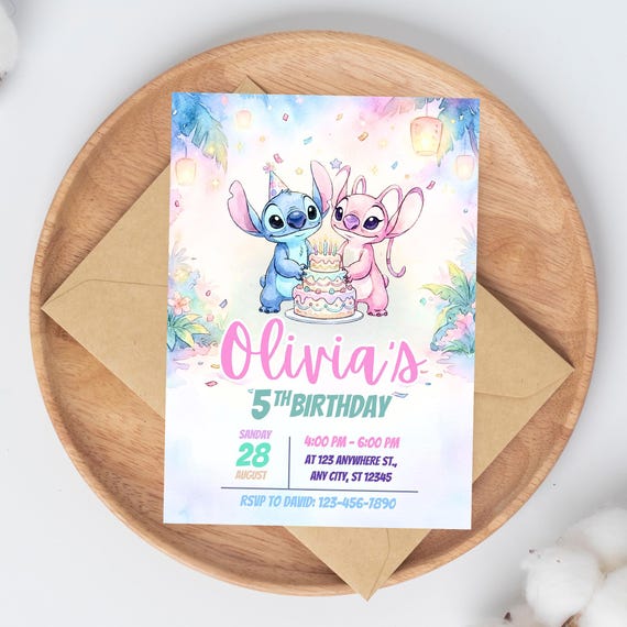 Stitch and Angel Birthday Invitation, Editable Stitch Birthday Invitation, Digital Party Invite, Stitch Birthday Party Invitation Printable