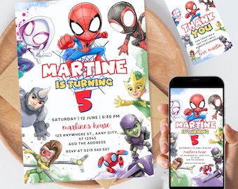 Spidey And His Amazing Friends Birthday Invitation | Spidey Birthday Party Invite | Spidey And Enemies Birthday Invitation IKP02