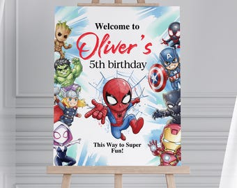 Superhero Avengers Willkommensschild, Superhero Avengers Geburtstag Poster, personalisiertes Schild, Superheld-Dekor, Printable Sofortdownload IKP01