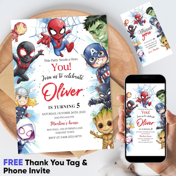 Super Hero Adventures Birthday Invitation, Printable Avengers Party Invite, Kids Superhero Template, Digital Download IKP01