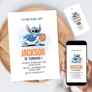 Modelo editável de convite de aniversário de basquete | Convite para festa de enterrada infantil | Download digital para aniversariante