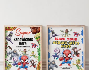Spidey Food Table Sign, Spidey and His Amazing Friends Snack Table Poster, Superhero Birthday Party Decor, Printable Buffet Sign IKP02