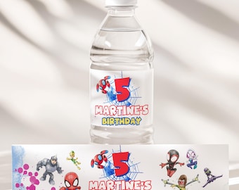 Spidey Water Bottle Label, Spidey and His Amazing Friends Wrapper, Personalized, Superhero Birthday Party Decor, Instant Download IKP02