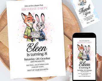 Zootopia 2 Geburtstagseinladung bearbeitbare Vorlage, Zootopia digitale Einladung, Zootopia Einladungskarte sofortiger Download