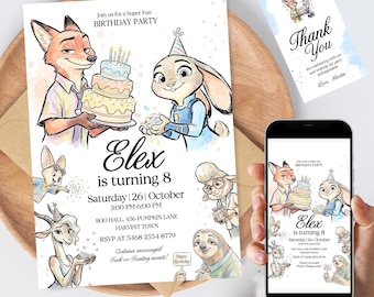 Zootopia 2 Geburtstagseinladung bearbeitbare Vorlage, Zootopia digitale Einladung, Zootopia Einladungskarte sofortiger Download