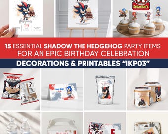 Shadow the Hedgehog Birthday Party Decorations Bundle, Editable Printable Party Pack, Custom Name & Age Party Kit IKP03