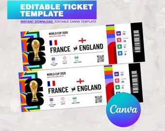 Editable World Cup 2026 Ticket Template Canva, Custom Soccer Match Fake Ticket Stub, Soccer Keepsake Boarding Pass, Instant Download