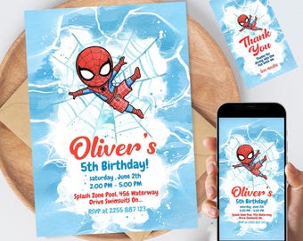 Spider-Man Pool Birthday Invitation: Editable Superhero Template (Digital Download) IKP02