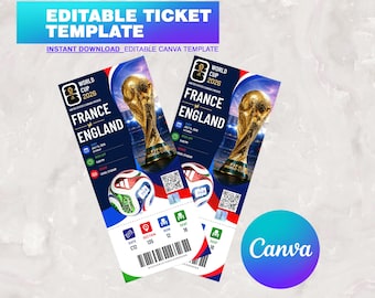 World Cup 2026 Ticket Template, Vertical Soccer Match Stub, Custom Football Gift Pass, Canva Download