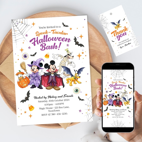 Halloween Birthday Party Invitation | Mickey Mouse and Friends | Spooky Instant Download Invitation | Halloween Digital Invite