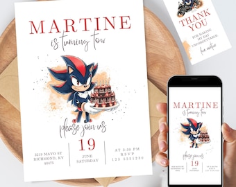 Editable Shadow the Hedgehog Birthday Invitation Template digital dwonload, Printable Kids Party Invite